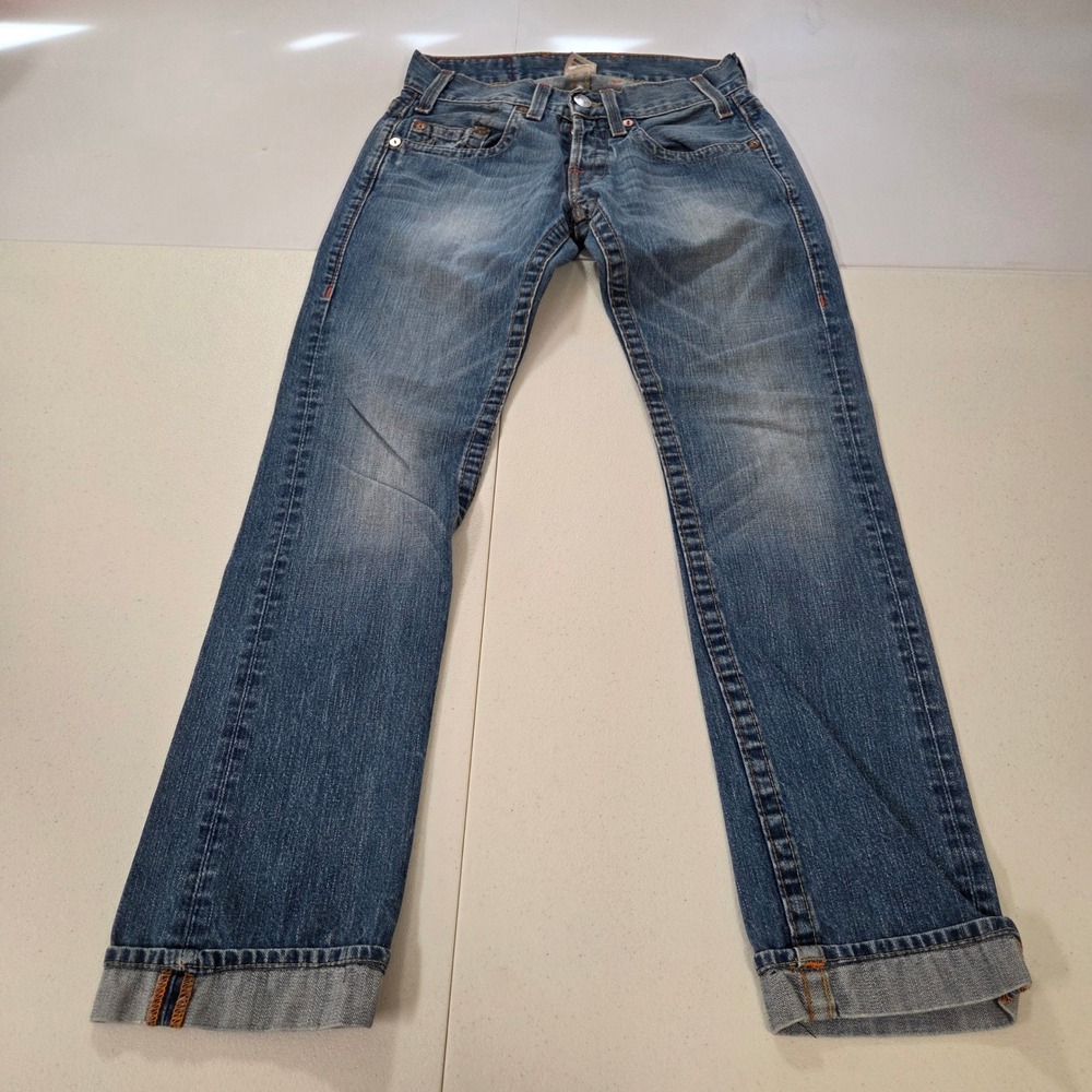 True Religion Logan Jeans Mens 28x33 Blue Medium Wash Straight Leg Made in USA